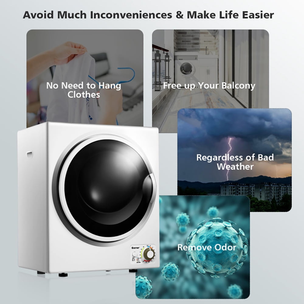 Spaco 1.5 Cu .ft Clothes Dryer with with Stainless Steel Wall Mount-White, Washer Spinner Portable Washing Machine
