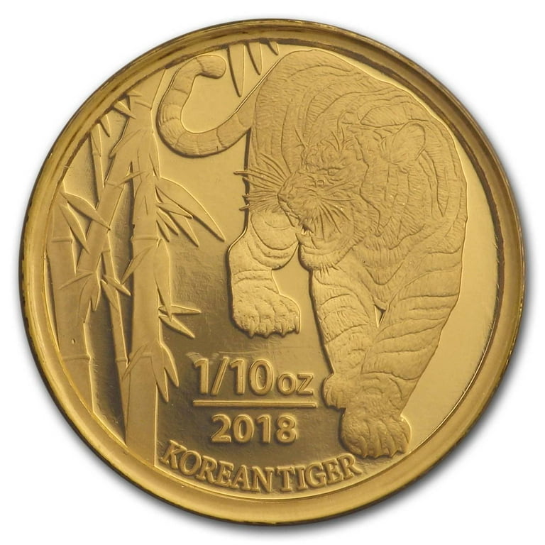 2018 South Korea 1/10 oz Gold Tiger BU (in Assay card