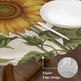thumbnail image 4 of Round Fitted Tablecloths with Elastic Edge Hello Summer Blossom Sunflower Waterproof Wipeable Table Cover for Kitchen Dining Party Decor Retro Floral Green Leaves on Linen Table Clothes,55" - 60", 4 of 9