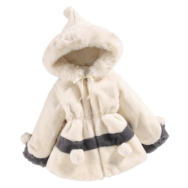 Gibobby Chaqueta de invierno para niñosNiños pequeños bebés niñas invierno cálido grueso Patchwork pajarita manga larga polar con capucha ropa abrigo cha(Beige, 5-6 Años)