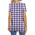 thumbnail image 5 of Women's T-Shirts Summer Plaid V Neck Button Short Sleeve Tops Casual Loose Tunic Comfortable Tee Blouses (L, Purple), 5 of 7