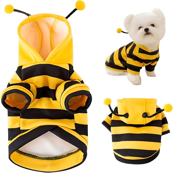 TELOLY Halloween Bee Dog Costume Pet Bumblebee Dress Costume, Bee Dog Costume with D Ring Size M Soft Dog Hoodie Winter Outfit Keep Pets Warm