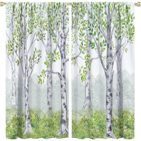 Trees Blackout Curtains Watercolor Nature Green Forest Woodland Art Print for Kids Girls Boys Bedroom Living Room Decor Rod Pocket Window Drape 26"W x 45"L (Pack of 2)