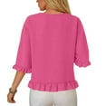 thumbnail image 7 of yueewhu Womens 3/4 Length Sleeve Tops Loose Fit Casual Crew Neck Shirts Ruffle Tunic Blouses (Hot Pink, XXL), 7 of 7