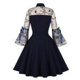 thumbnail image 2 of Vestido de fiesta de noche con bola Rockabilly vintage de manga larga de malla para mujer-e, 2 of 3