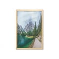 thumbnail image 1 of Landscape Wall Art with Frame, Photo of Lake Between Mountains Hiking Trail Outdoors Scenery, Printed Fabric Poster for Bathroom Living Room, 23" x 35", Multicolor, by Ambesonne, 1 of 2