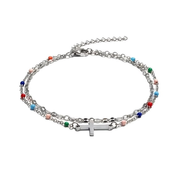 PAURO Cross Layered Bracelets for Women Adjustable Silver Gold Plated Stainless Steel Dainty Simple Personalized Statement Colorful Jewelry Silver