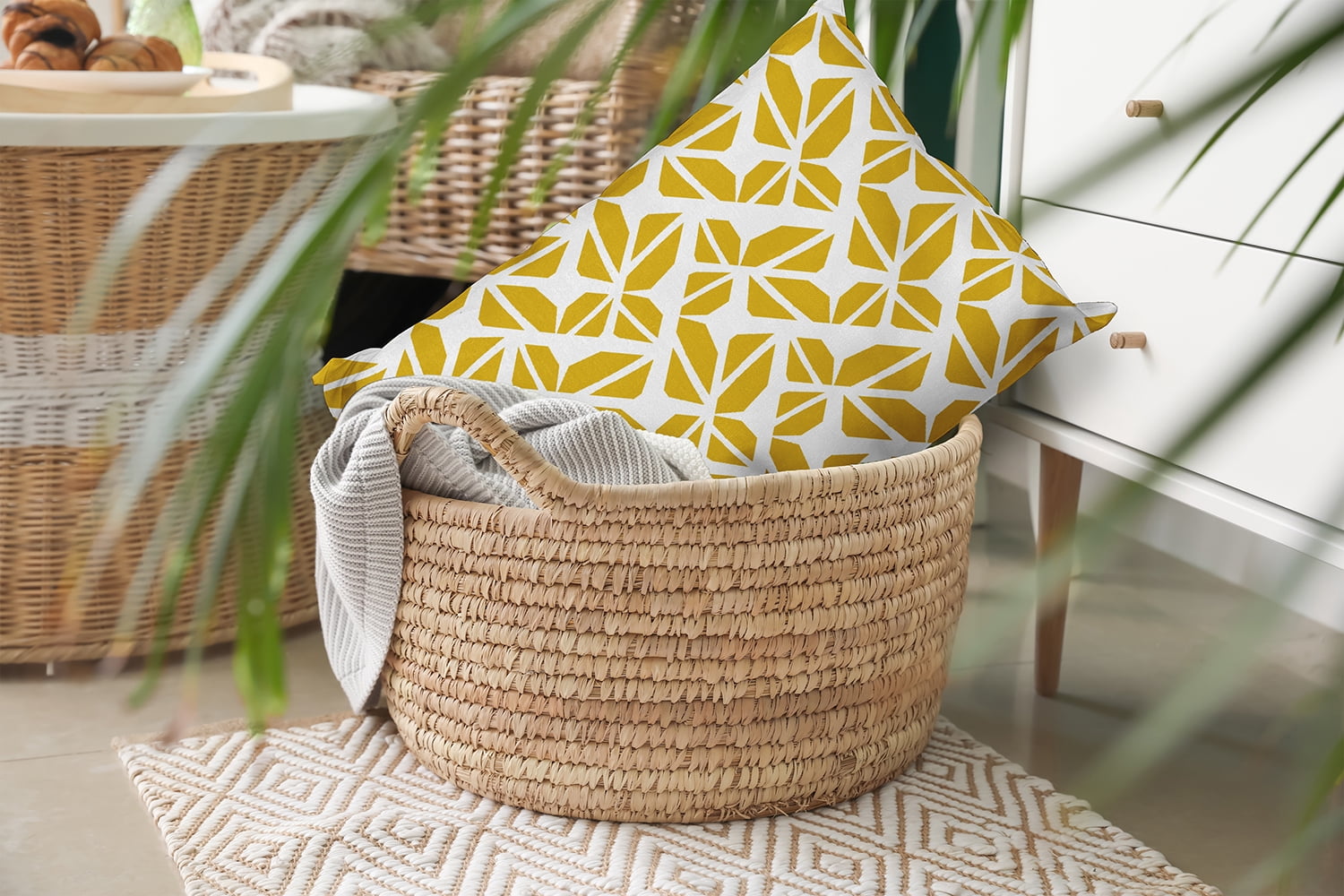 20" x 14" Simply Daisy Kaleidoscope Graffiti Polyester Indoor/Outdoor Pillow, Mustard Qty 1