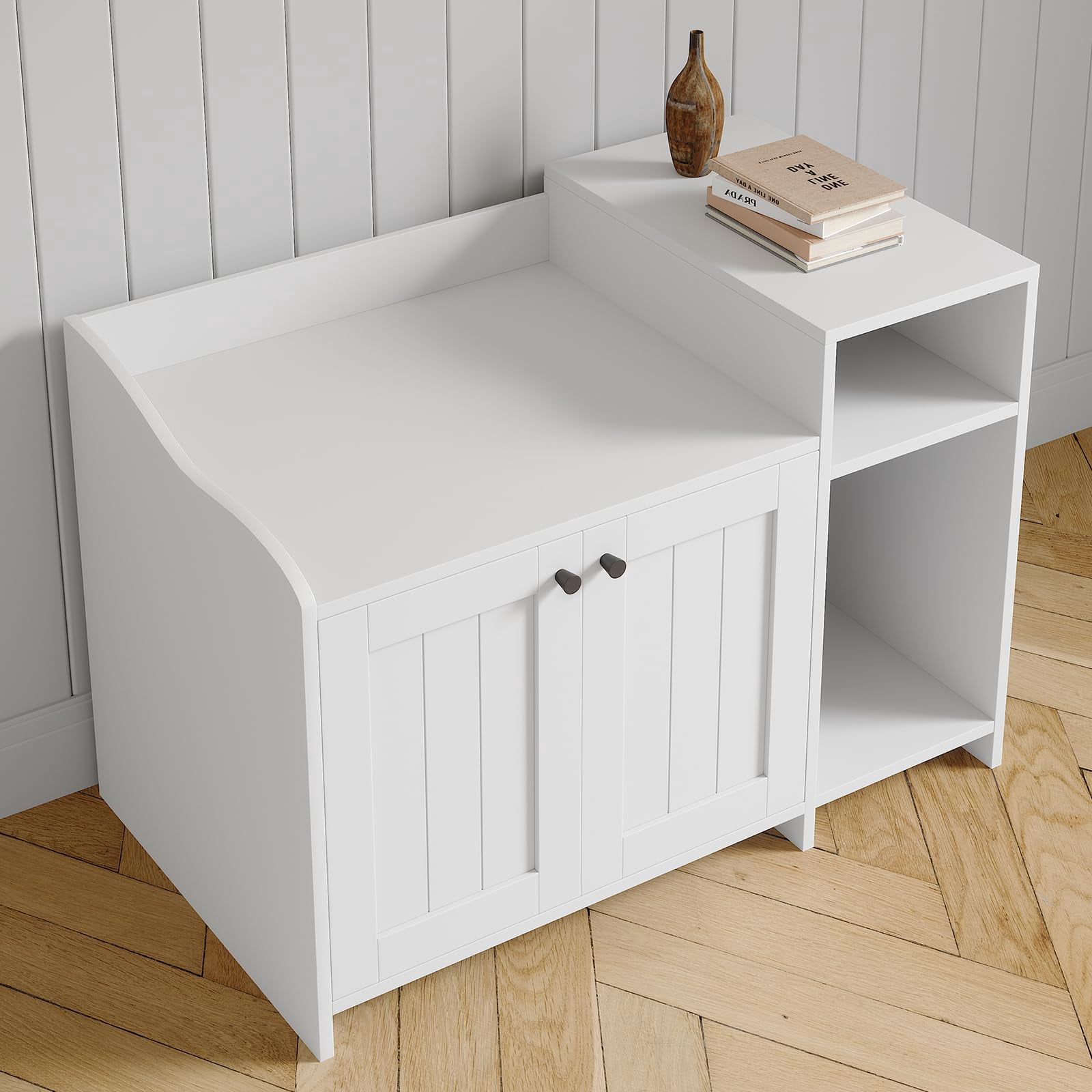 Soonbuy Cat Litter Box Enclosure Furniture, Hidden Litter Box Cabinet, Indoor Wooden Cat Washroom with Storage, Pet House, Dog Proof Hideaway Kitty Covered Litter Box Enclosure