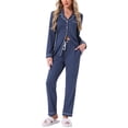 thumbnail image 1 of Conjunto de pijamas para mujeres INSPIRE CHIC de manga larga, con botones, cuello de muesca, ropa de casa y pantalones con cordón y bolsillos S Azul oscuro, 1 of 6