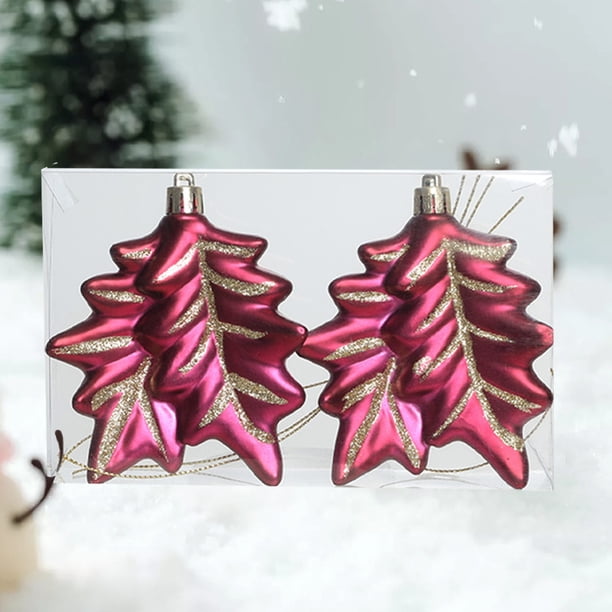Puntoco Juego de 2 colgantes pequeños decorativos especiales de bolas navideñas de plástico galvanizado pintados de color rojo