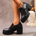 thumbnail image 4 of Women's Chunky Ankle Boots Vintage Lug Sole Platform Round Toe Low Top Booties with Side Zipper Chunky Heeled Loafers, 4 of 7