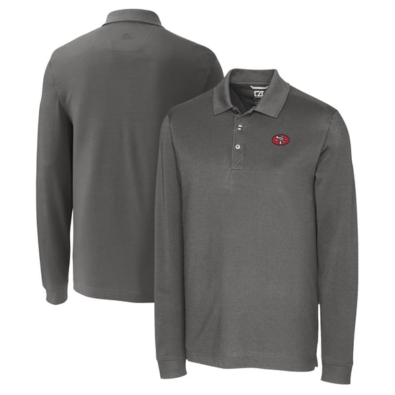Men's Cutter & Buck Gray San Francisco 49ers Big & Tall Advantage Eco Pique DryTec Tri-Blend Long Sleeve Polo