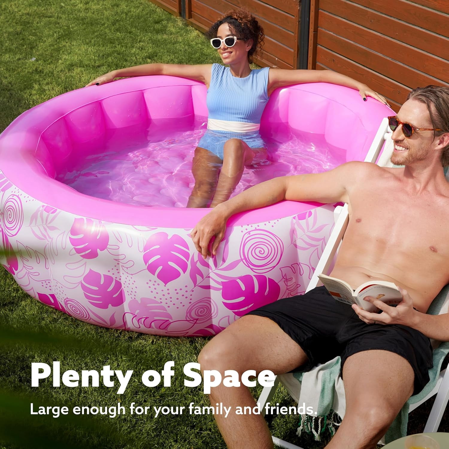 Inflatable Swimming Pool,5.5ft x 20 Inch Full-Sized Blow Up Durable Thickened Luxury Above Ground Family Pool with Comfortable Backrest for Summer Water Party Backyard Garden Lawn