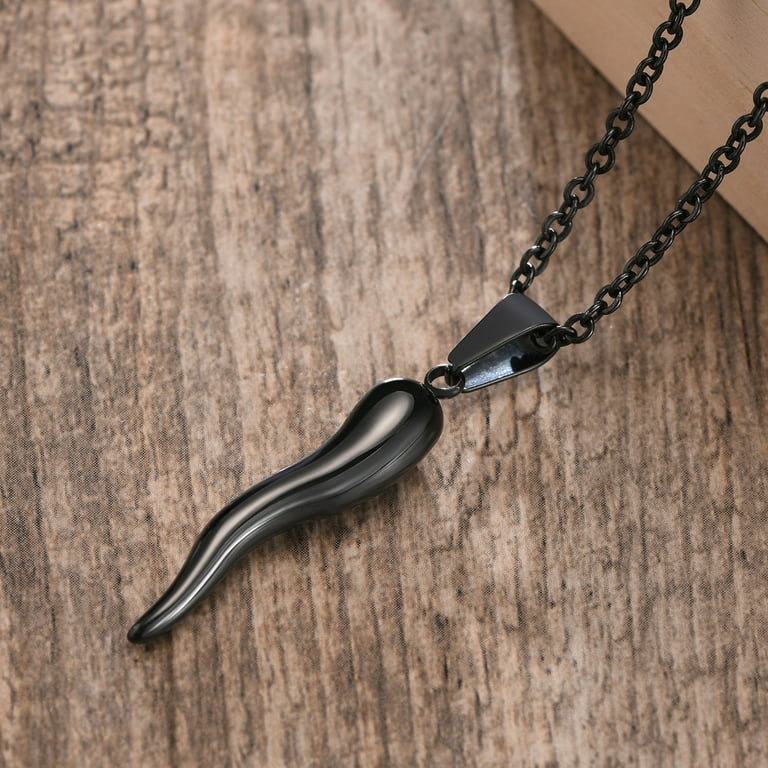 Vnox Italian Horn Necklace for Women Black Horn Necklace Stainless Steel Cornicello Necklace for Men