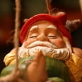 thumbnail image 3 of Gnomos divertidos Decoraciones de jardín Estatua colgante al aire libre, Gnomo de jardín de hadas Hamaca de hoja oscilante Estatuilla Adornos de árbol de resina para el hogar Patio Césped Ormromra WMPH-1530, 3 of 6