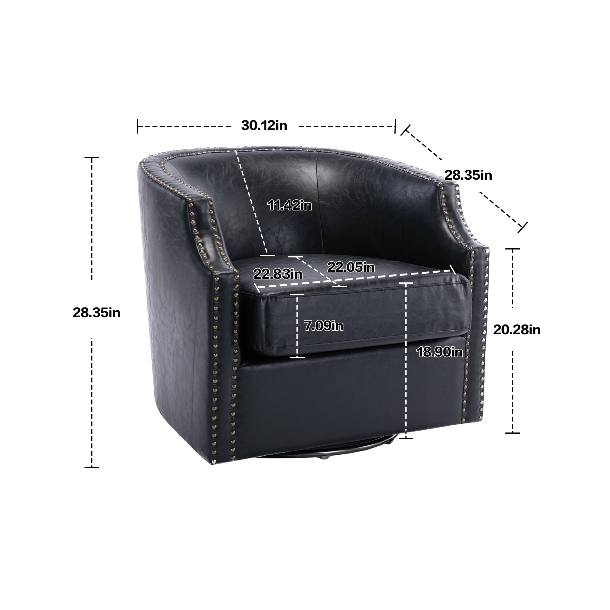 Lunale Leather Swivel Accent Barrel Chair, Club Chair Comfy Reading Armchair, Black