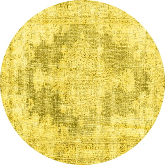 Ahgly Company Indoor Round Persian Yellow Traditional Area Rugs, 3' Round