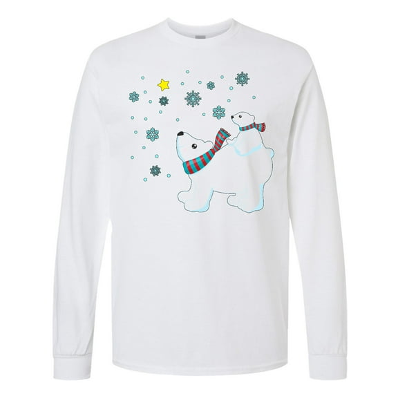 Inktastic Christmas Polar Bear and Cub with a Star Long Sleeve T-Shirt