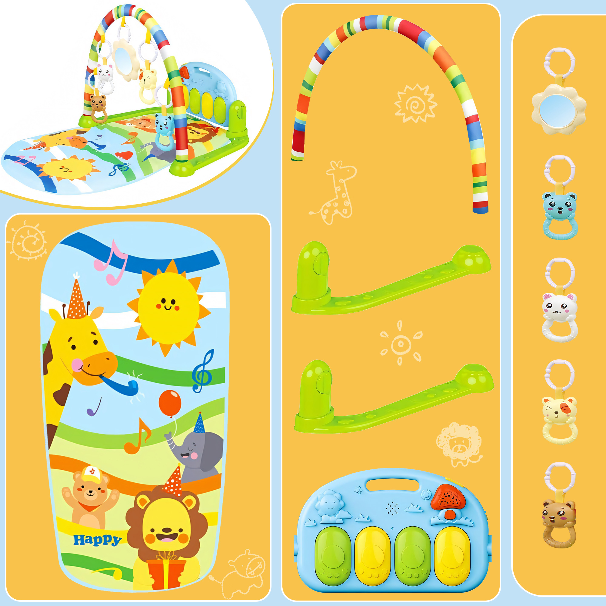 Babyeap 3-in-1 Baby Play Gym with Kick Piano and Tummy Time Mat photo 8