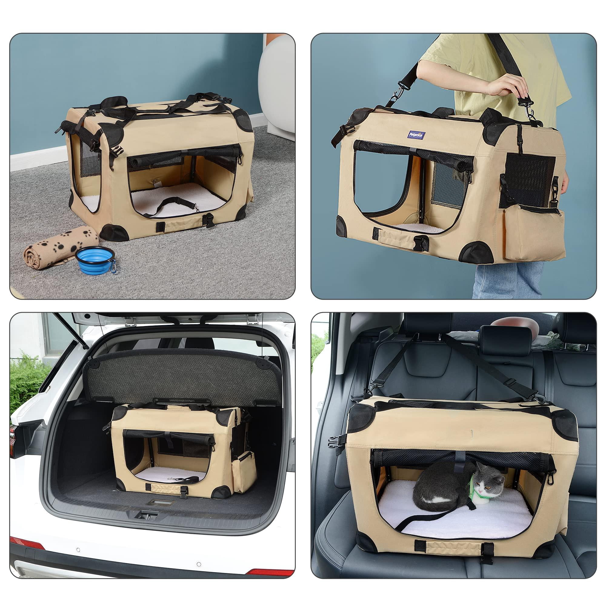Portable Collapsible Dog Crate  Travel 24x17x17 With Soft Warm Blanket And Foldable Bowl For Large Cats & Small Dogs Indoor Outdoor