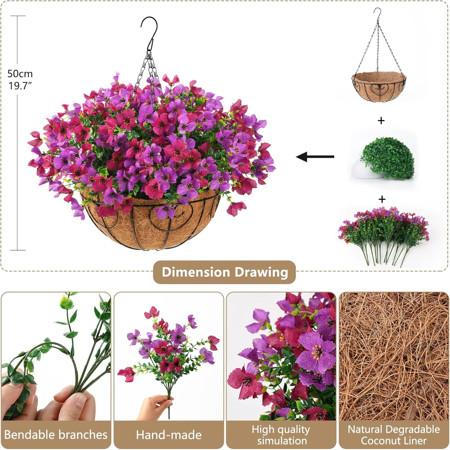 Artificial Faux Hanging Plants Flowers Basket for Spring Outdoor Decoration, Fake Silk Trefoil in Planter Realistic UV Resistant Look Real for Porch Home Patio Balcony Yard(Yellow)