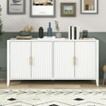 thumbnail image 2 of 63.1''Modern 4-Vertical Wavy Slatted Doors Sideboard,Storage Cabinet With Adujustable Shelf, Solid Wood Legs with Painted,Metal Handles,for Dining Room,Living Room, Kitchen, or Entryway(White), 2 of 6