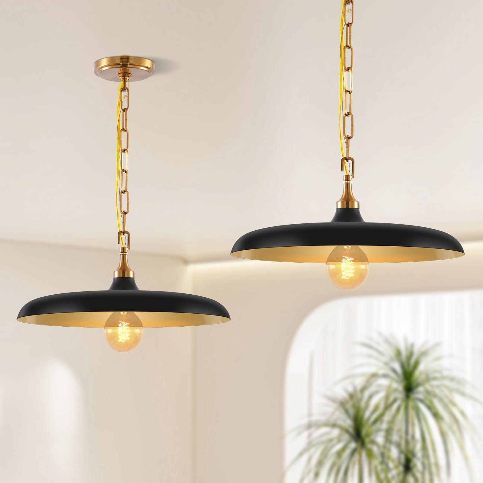 MW Lighting Matte Black&Gold Farmhouse Pendant Light for Kitchen Island,Coffee Shop