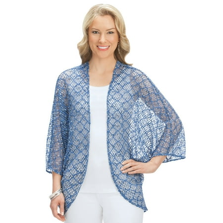 Women's Open Front Cocoon Cardigan Shrug Sweater for Dresses, Tanks, Shirts, Medium/Large, Blue - Made in the USA