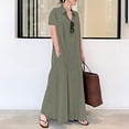 thumbnail image 2 of Summer Saving Wycnly Dresses for Women 2024 Casual Plus Size Loose Button Down Cotton Linen Shirt Long Dresses with Pockets Solid Short Sleeve Lapel Maxi Formal Dresses for Women Green XL, 2 of 6