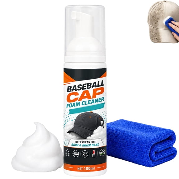 No-Rinse Baseball Cap Foam Cleaner,Baseball Cap Foam Cleaner,Quick Dry,No Rinse Safely Cleans Baseball Caps,Knit Hats & More