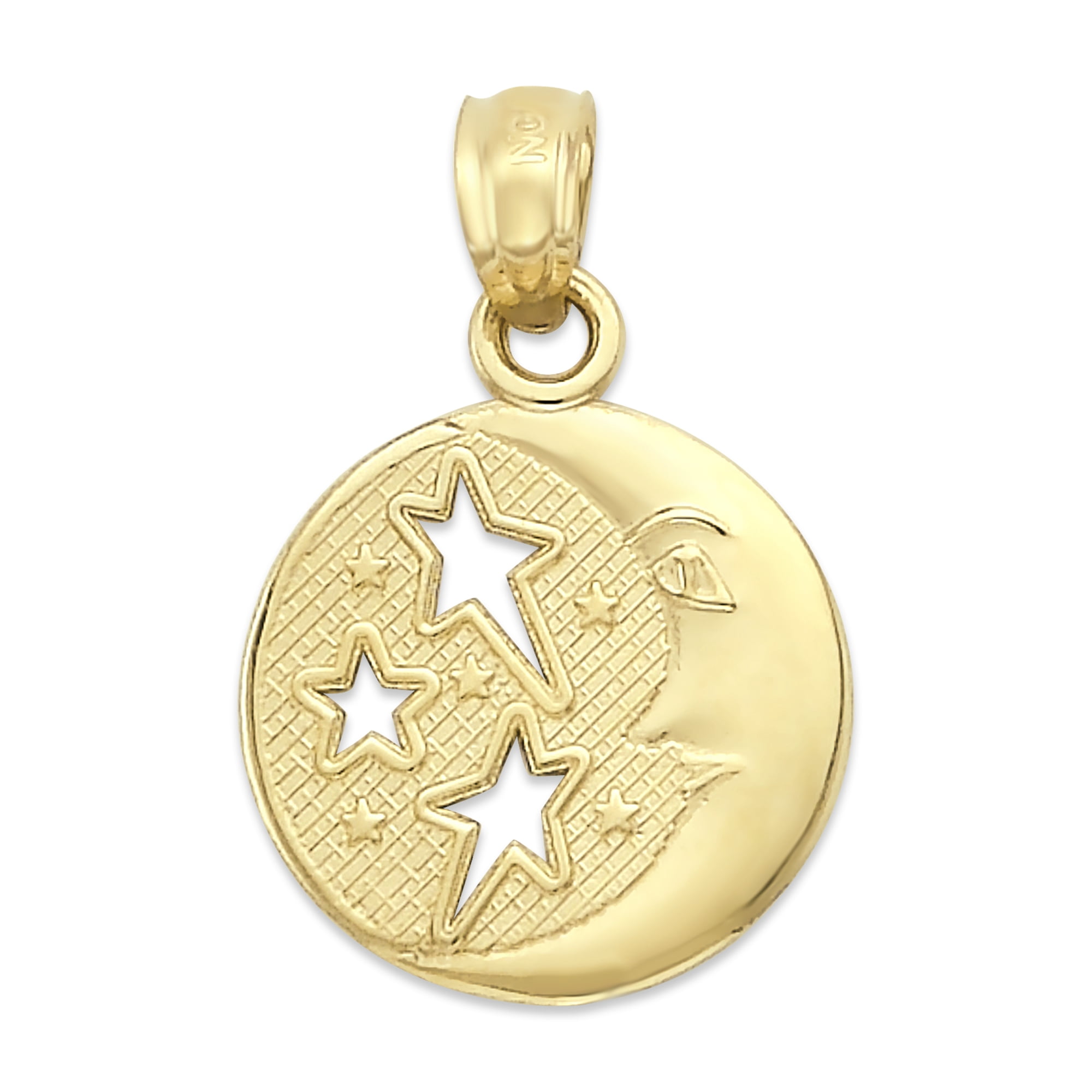 10k Real Solid Gold Moon and Stars Pendant for Necklace, Celestial Jewelry, Night Sky Gifts for Her