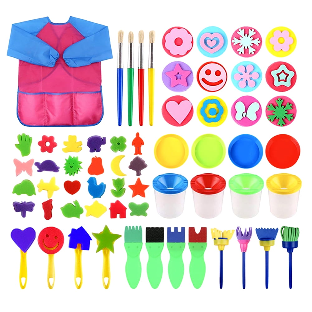 Pattern Brushes Set PHOGARY 29pcs Kids Paint Brushes and Sponge Set Children Toddler Paint Accessories Tool Kit DIY Foam Drawing Tool Early Education Aids