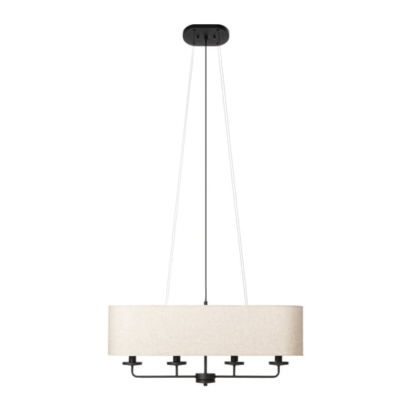 Lucande 31.5 in 4-Light Linear Pendant, Beige Linen Drum Shade, E12 Modern Black Pendant with an Elongated Beige Linen Shade, 4x E12, for Dining Room & Kitchen Island, Bulbs Not Included