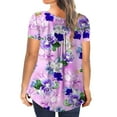thumbnail image 4 of Miluxas Tops Clearance Plus Size Women's Printed Loose Short Sleeve Pullover Tops Blouse Pink 10(XL), 4 of 6
