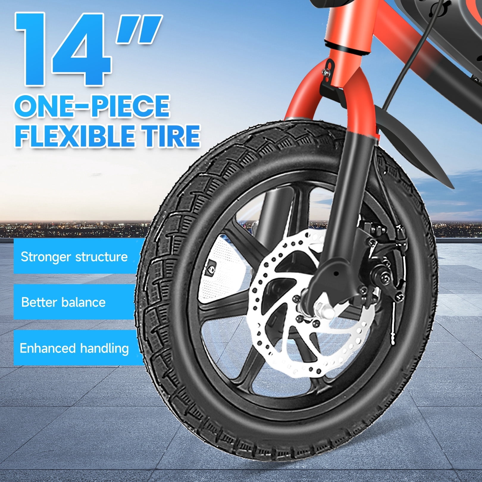 Elifine Peak 500W Electric Bike for Adults, 14" Foldable Electric Bicycles, 48V 7.8Ah City Commuter Cruiser Ebikes, Max 20mph, One-Piece Tire for Adults Women Teens UL2849