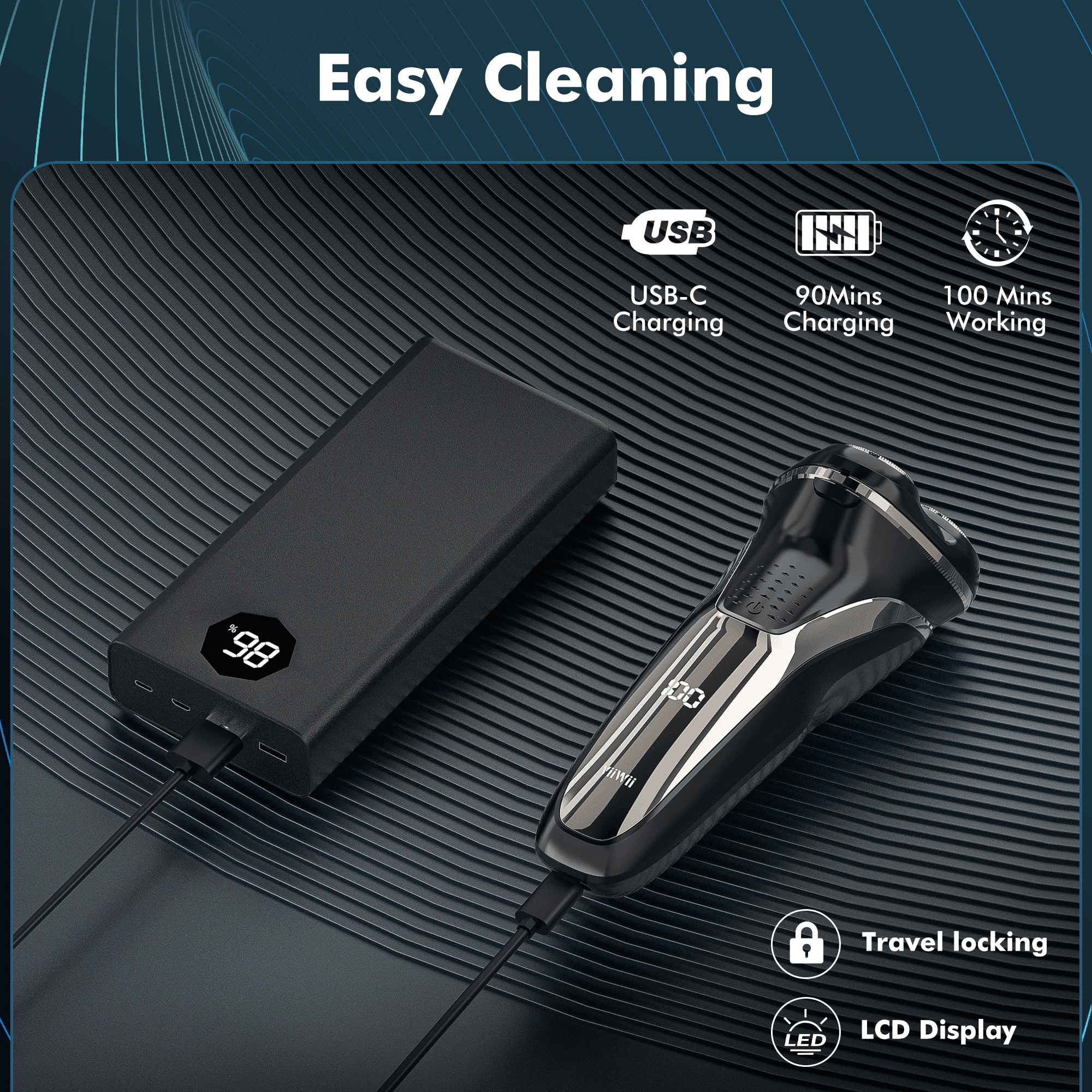 VIIWII Rotary Electric Razor for Men, Wet & Dry Waterproof Shaver with Pop-Up Trimmer, USB Fast Charging, Cordless Travel Razor