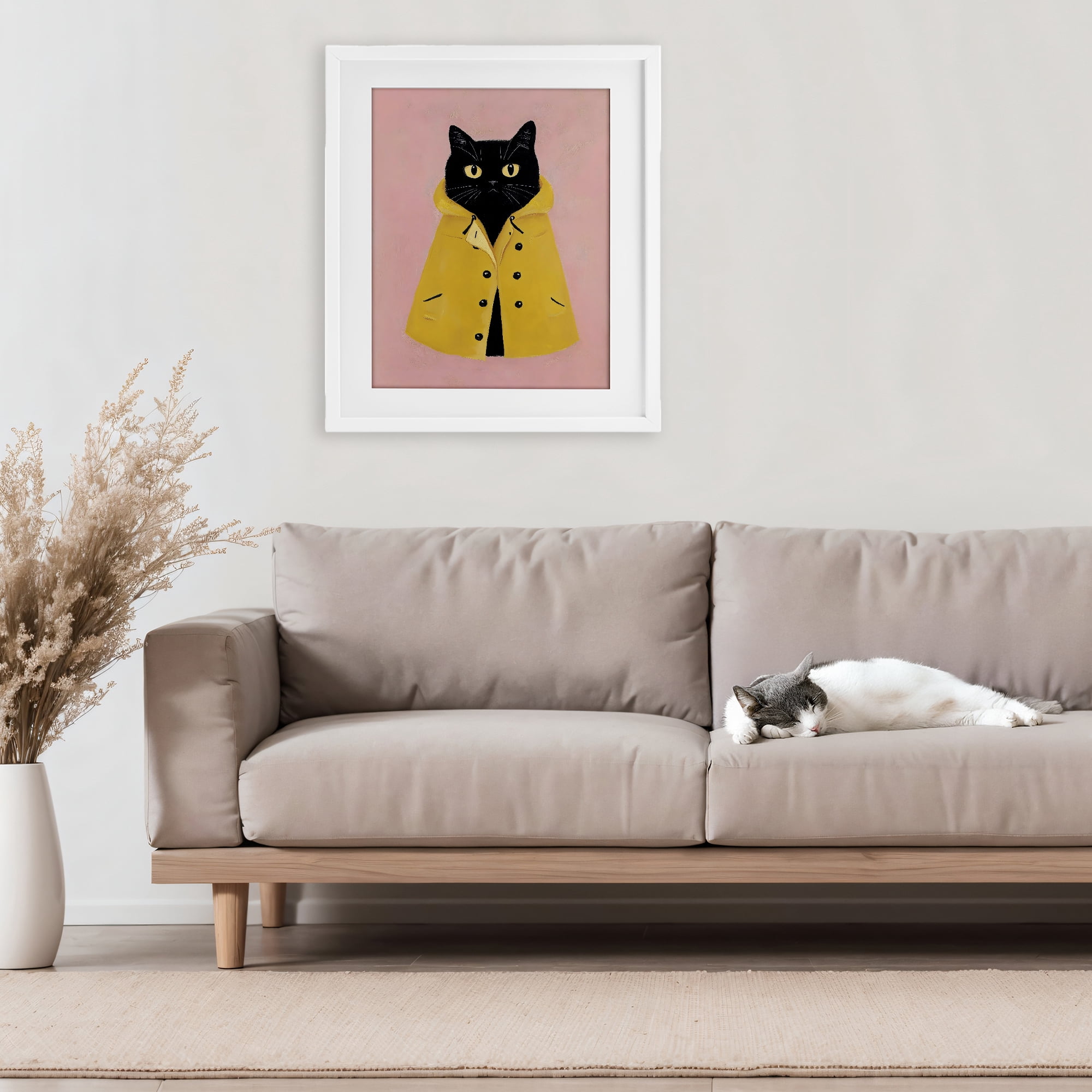 Stupell Industries Black Cat in Yellow Raincoat White Framed Print Under Glass, design by The Prints Vibe