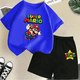 thumbnail image 3 of Conjunto de 2 piezas de camiseta y pantalones cortos de Mario de manga corta de verano para niños y niñas de 3 a 12 años, conjunto deportivo informal para niños, 3 of 5