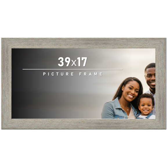 39x17 Frame Gray Barnwood Rustic Solid Wood Picture Frame | 1.5 Inch Moulding Width | Includes UV
