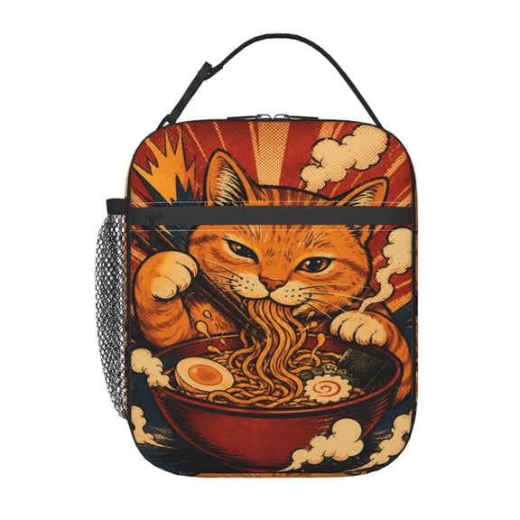 Ramen Cat Lunch Bag Reusable Thermal Lunch Box with Handle for Women and Men