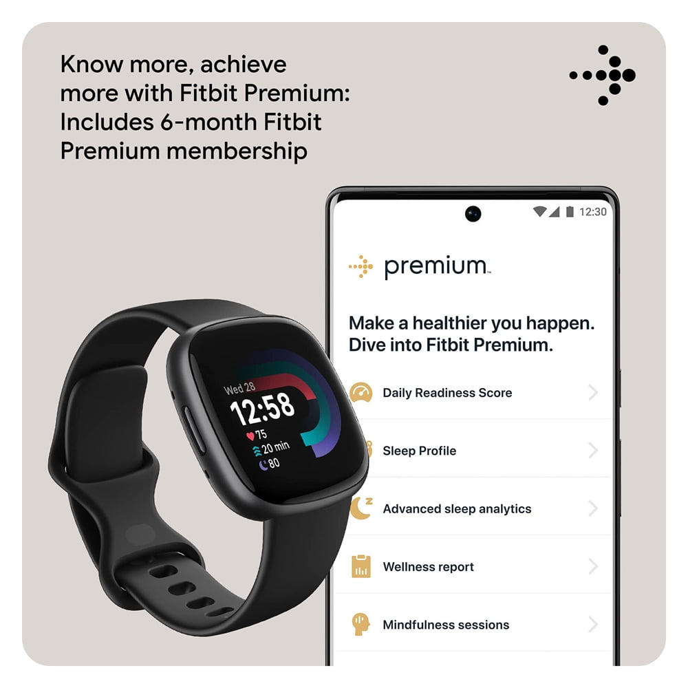 Fitbit FB523BKBK-US Versa 4 Fitness Smartwatch with GPS, 24/7 Heart Rate - Black/Graphite Bundle with Workout Sport Towel & Tech Smart USA Fitness & Wellness Suite