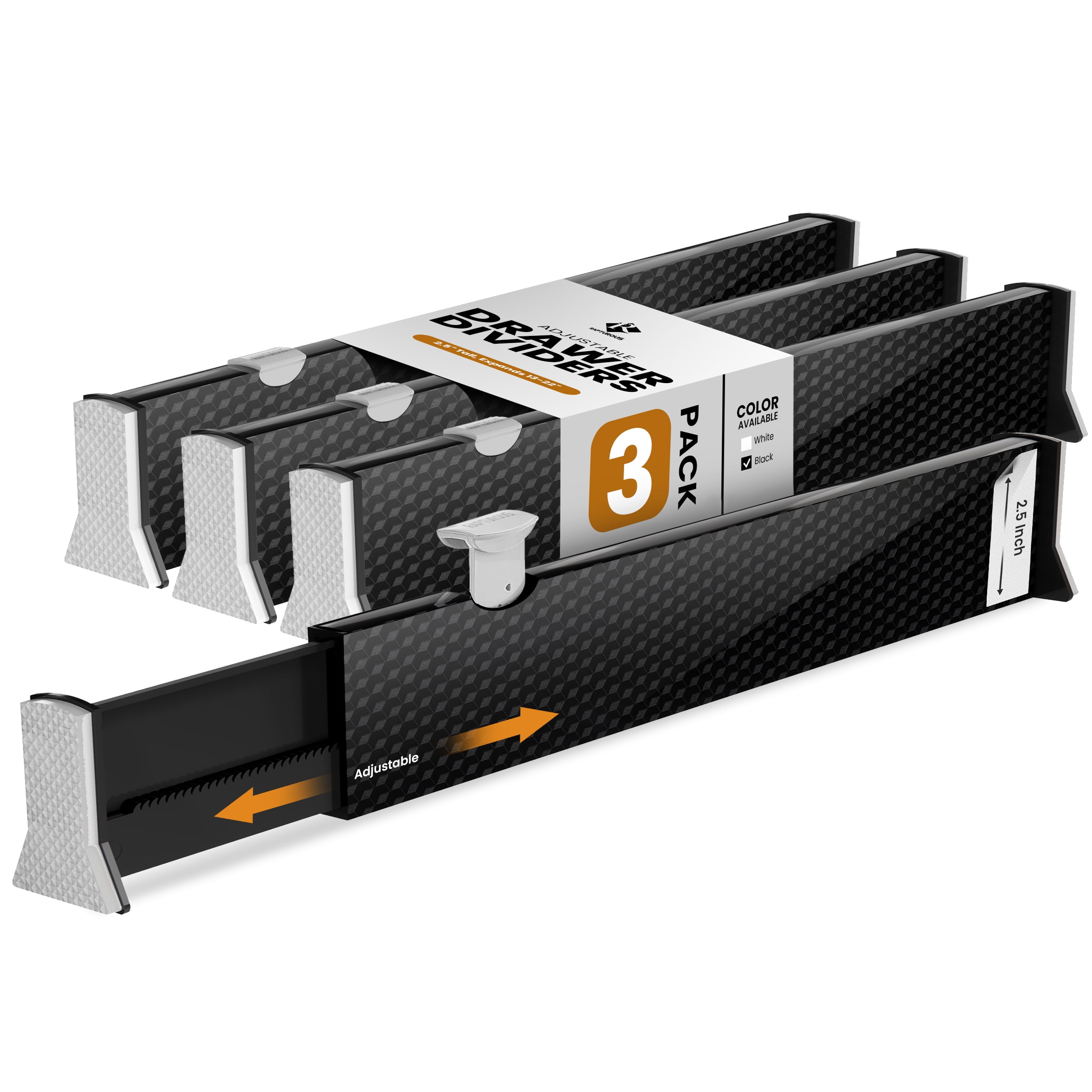 Expandable Kitchen Drawer Dividers by Rapturous 3 Pack 2.5 Inch