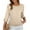 Khaki, variant on Women's Lace Trim Round Neck Short Sleeve Blouse, European Style Loose Fit Solid Color Top with Flared Sleeve Details,Blue S
