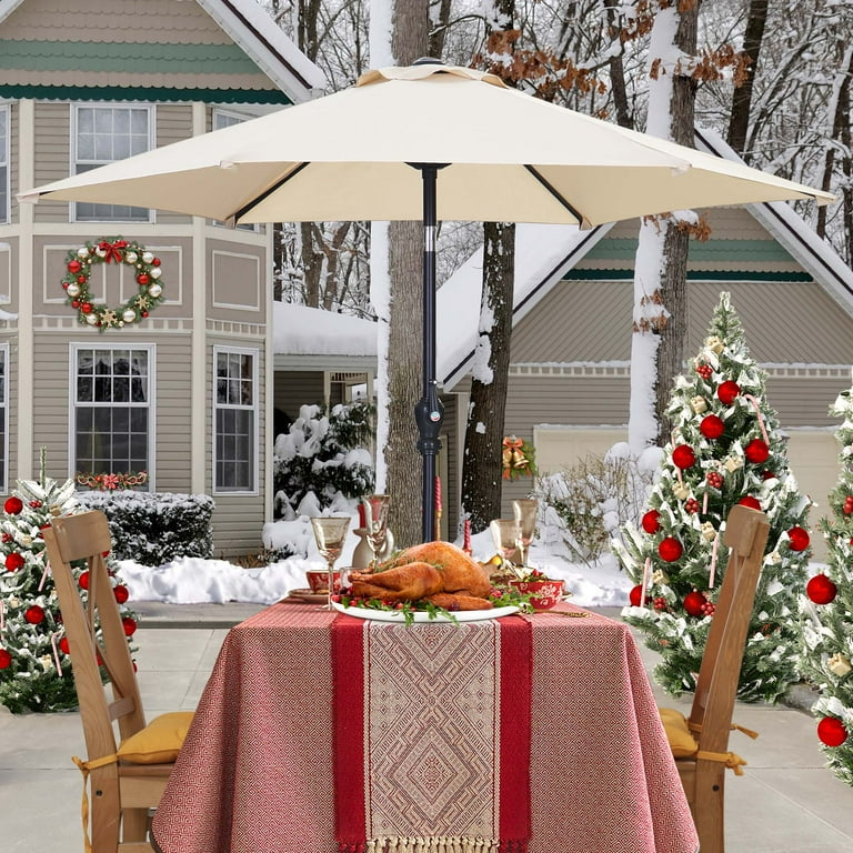 christmas patio umbrella Autlaycil 7.5 Ft Outdoor Umbrella, Crank Tilt System, Sun and Rain  Resistant, Khaki