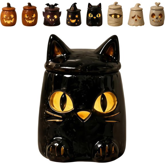 Cozy Monster Tealight Lantern, Handmade Ceramic Halloween Candle Holder, Cute Spooky Tea Light Holder for Tabletop Mantel Shelf Cottagecore Spooky Halloween Decorations Home Decor Gift