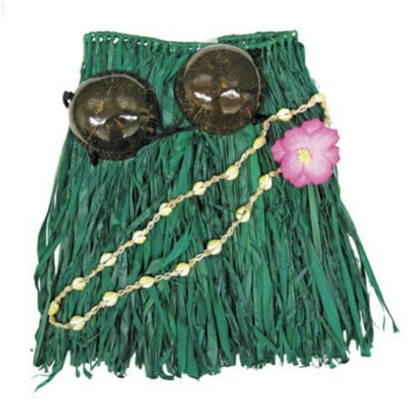 Hawaii Hula Skirt Set Coconut Top Green Adult Small 28