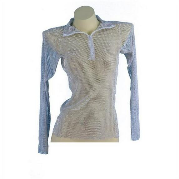 Rhinestone Mesh Top with Sleeves, White - Small & Medium