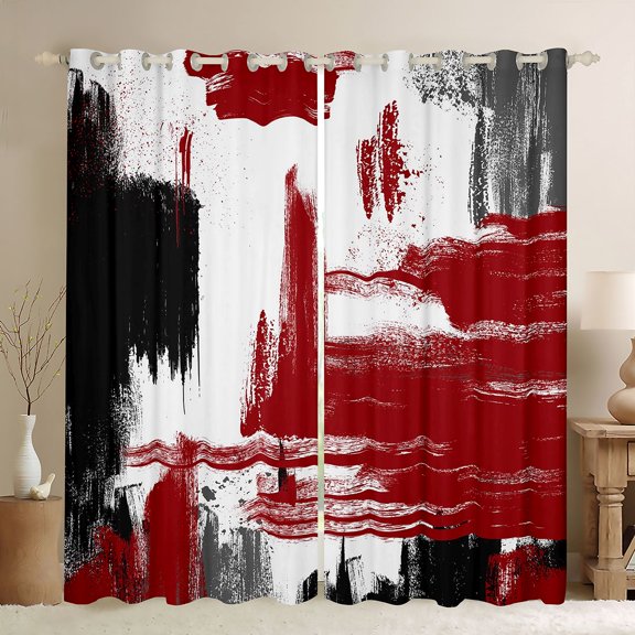 Manfei Vintage Oil Painting Blackout Curtains, Watercolor Brushstroke Curtains Pack of 2 (42x84 Each), Red, Black and Gray