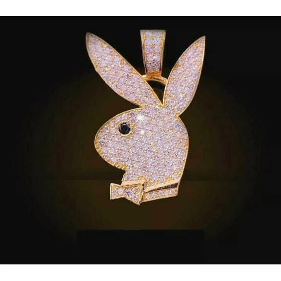 Playboy Pendant 1.60Ct Round Simulated Diamond 14K Yellow Gold Plated With Chain